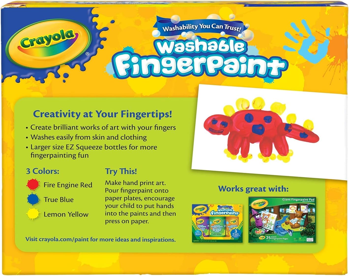 Crayola Washable Fingerpaint - Pack of 3 (Red Blue Yellow) - Laadlee
