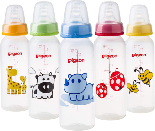 Pigeon Decorated Animals Plastic Bottle 240ml - Assorted