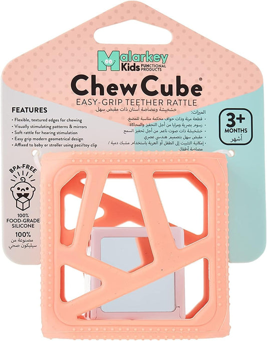 Malarkey Kids Chew Cube Easy Grip Teether Rattle - Peachy Pink
