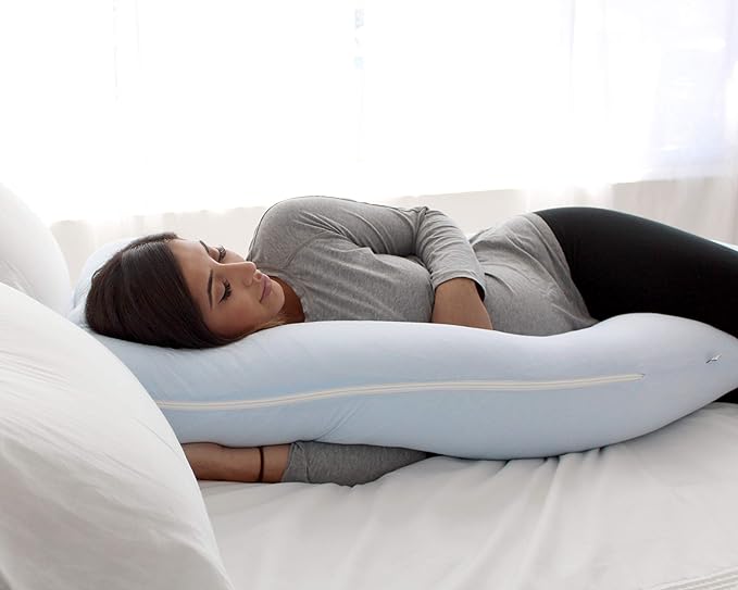 Pharmedoc U-Shape Pregnancy Pillow With Jersey Cover - Light Blue - Laadlee