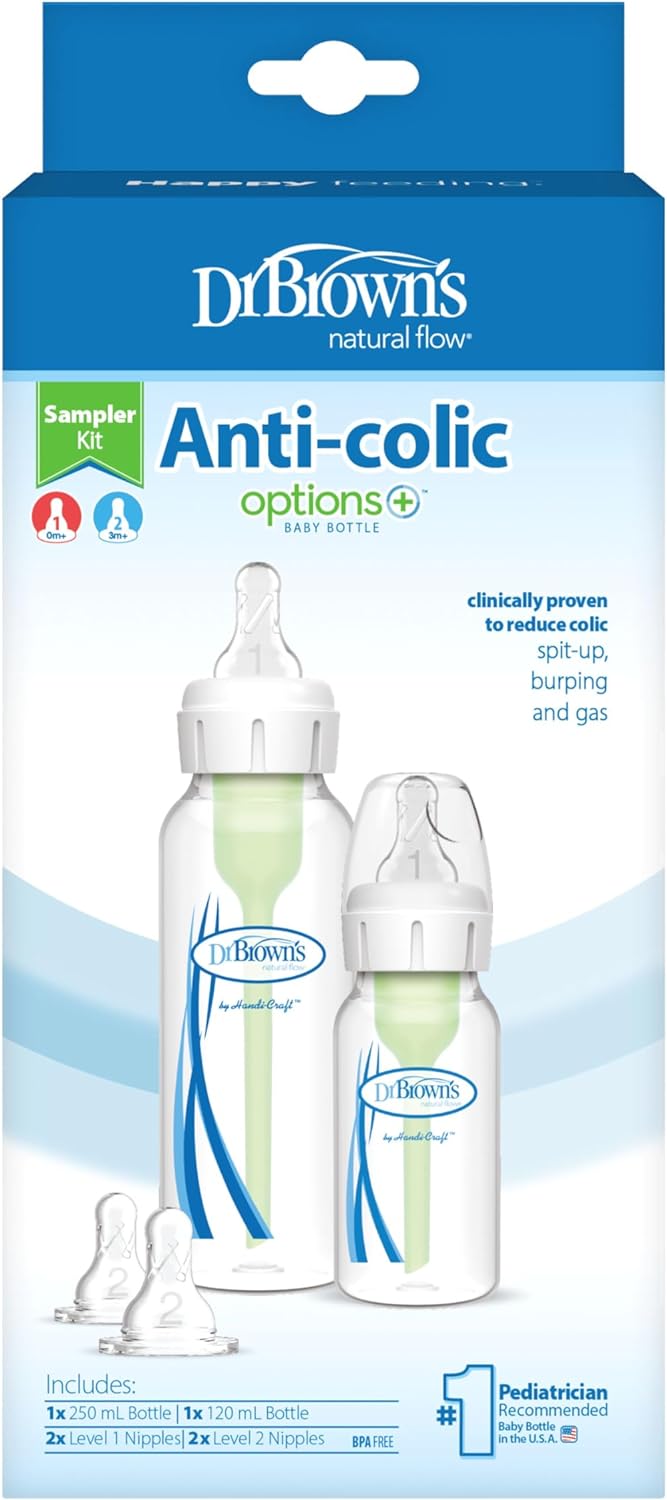 Dr. Brown's Options+ Narrow Sampler (Bottle 120ml and 250ml - 1 each, 2Xl2 Nipples, 1 Cleaning Brush) - Laadlee