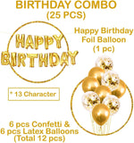 Brain Giggles 25Pcs Happy Birthday Decoration Set Includes Banner with Foil Balloons, Latex Balloons, and Ribbon - Gold