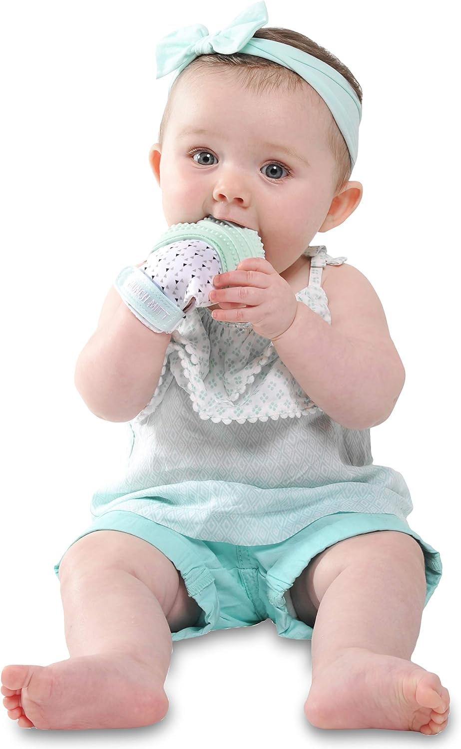 Malarkey Kids Munch Mitt Teething Mitten Triangles - Mint Green - Laadlee
