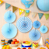 Brain Giggles Hanging Blue Paper Fans Decoration Set – 6Pcs