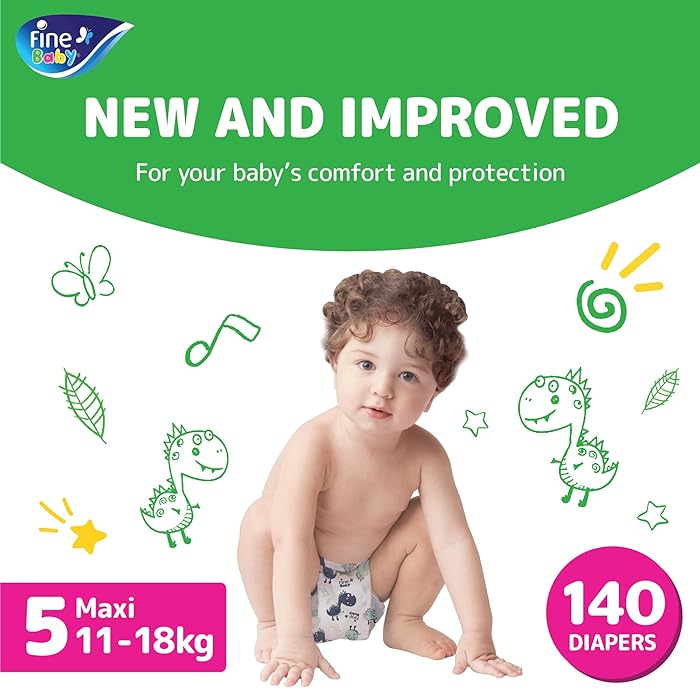 Fine Baby Diapers - Size 5 | Maxi | 11-18kg | 140pcs - Laadlee