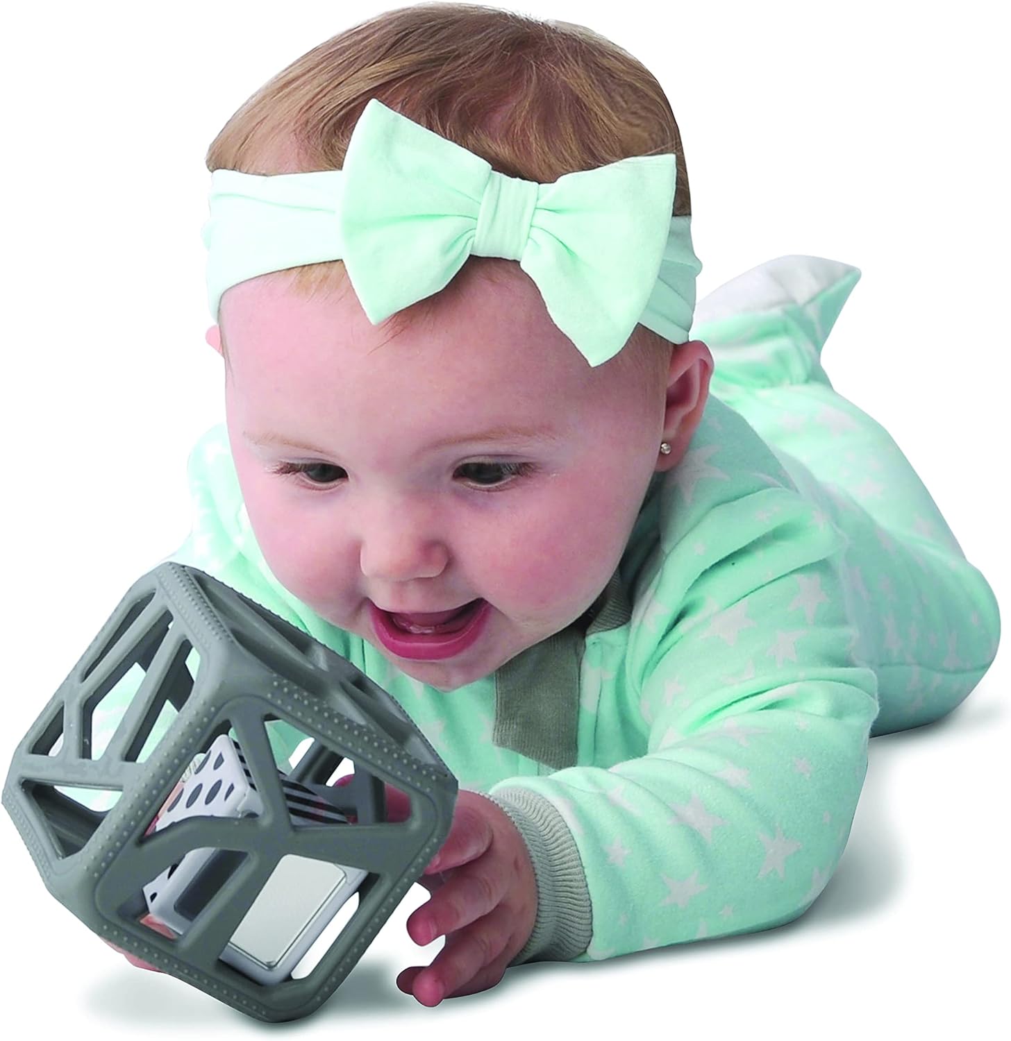 Malarkey Kids Chew Cube Easy Grip Teether Rattle - Grey - Laadlee