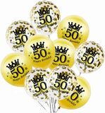 Brain Giggles 50th Birthday Black and Gold Latex & Confetti Balloons Set – 15Pcs