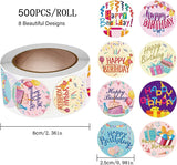 Brain Giggles Self Adhesive Happy Birthday Sticker Roll - 500 Pcs 8 Different Design