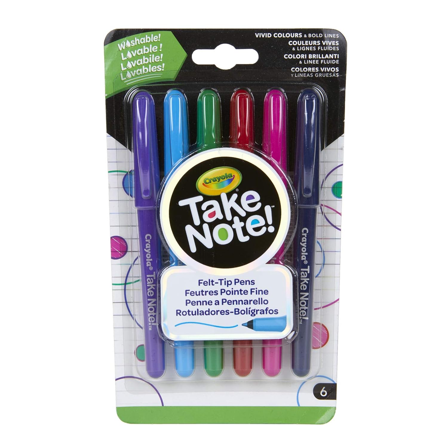 Crayola Take Note Washable Felt Tip Pens - Pack of 6 - Laadlee