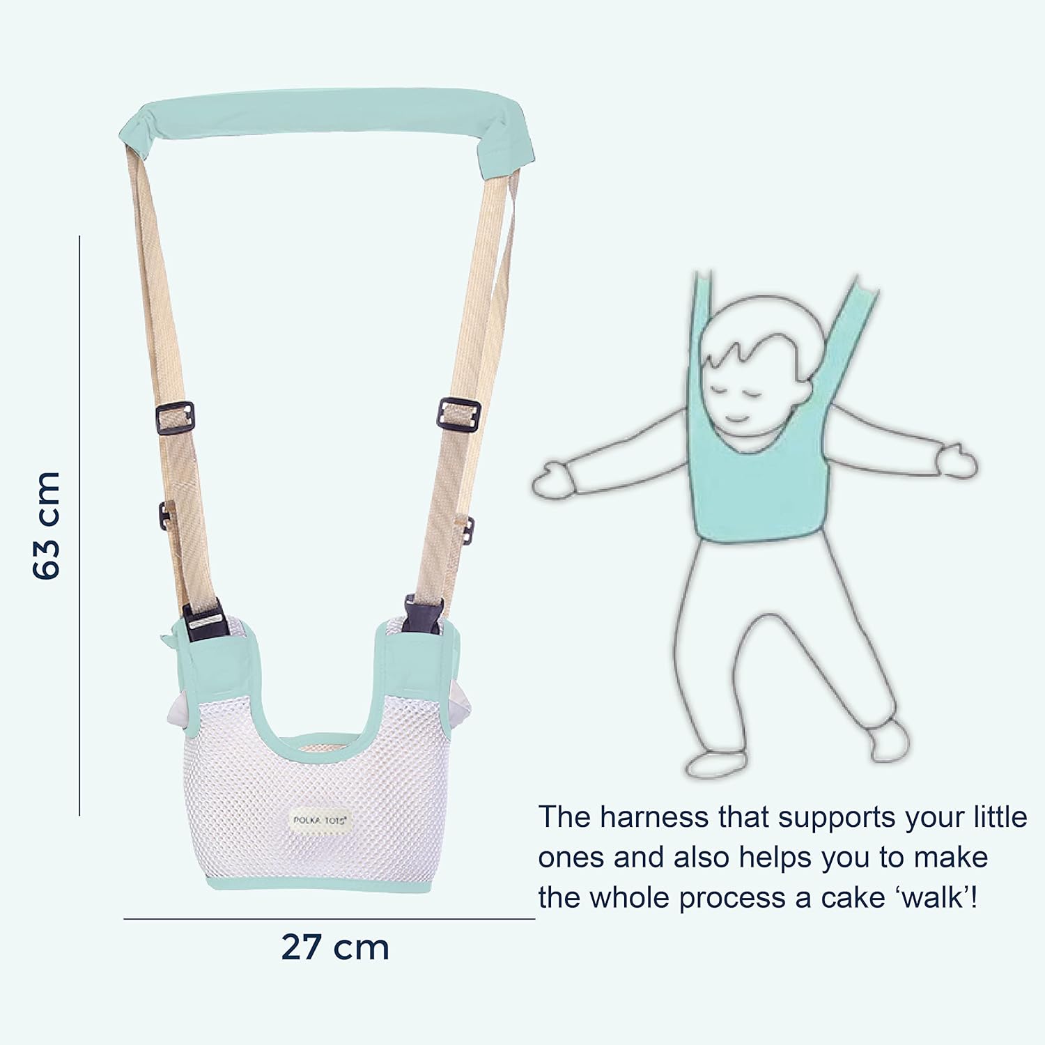 Polka Tots Baby Walking Assistant Harness Toddler Leash - Green - Laadlee