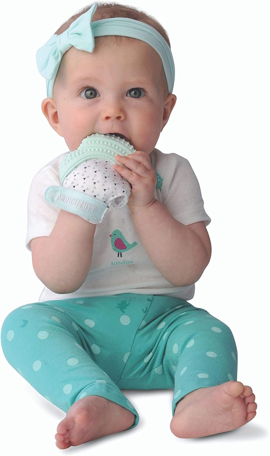 Malarkey Kids Munch Mitt Teething Mitten Triangles - Mint Green - Laadlee