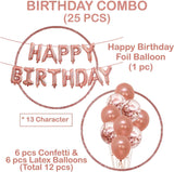 Brain Giggles 25Pcs Happy Birthday Decoration Set Includes Banner with Foil Balloons, Latex Balloons, and Ribbon - Rose Gold