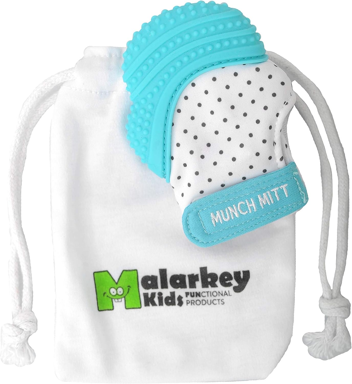 Malarkey Kids Munch Mitt Teething Mitten Polka Dots - Aqua Blue - Laadlee