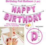 Brain Giggles 25Pcs Happy Birthday Decoration Set Includes Banner with Foil Balloons, Latex Balloons, and Ribbon - Pink