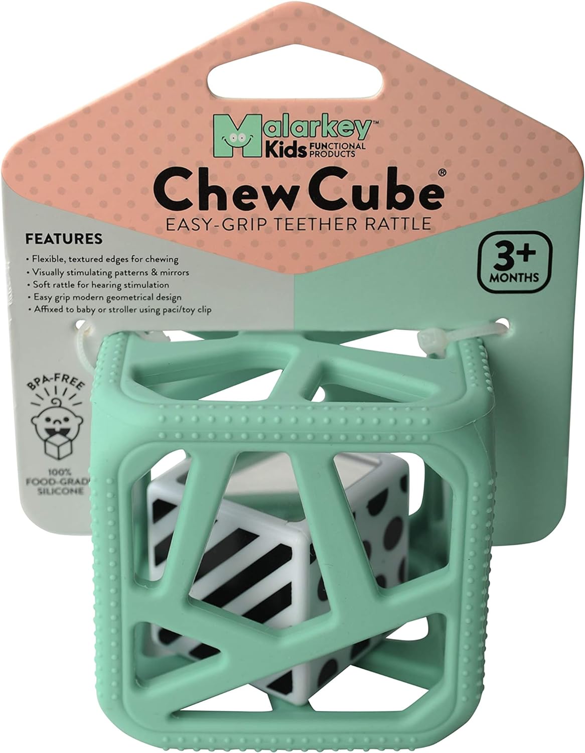 Malarkey Kids Chew Cube Easy Grip Teether Rattle - Mint - Laadlee