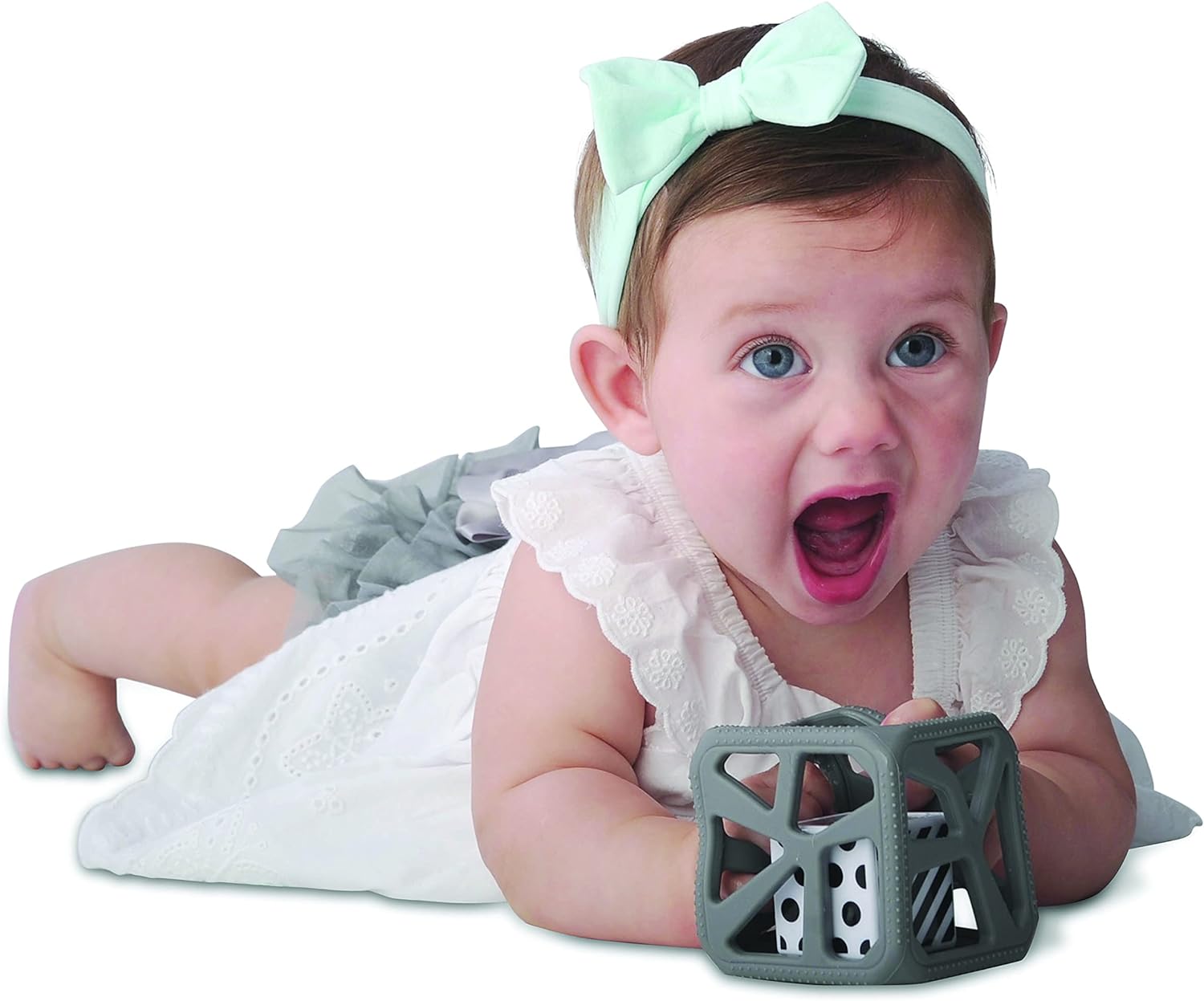 Malarkey Kids Chew Cube Easy Grip Teether Rattle - Grey - Laadlee
