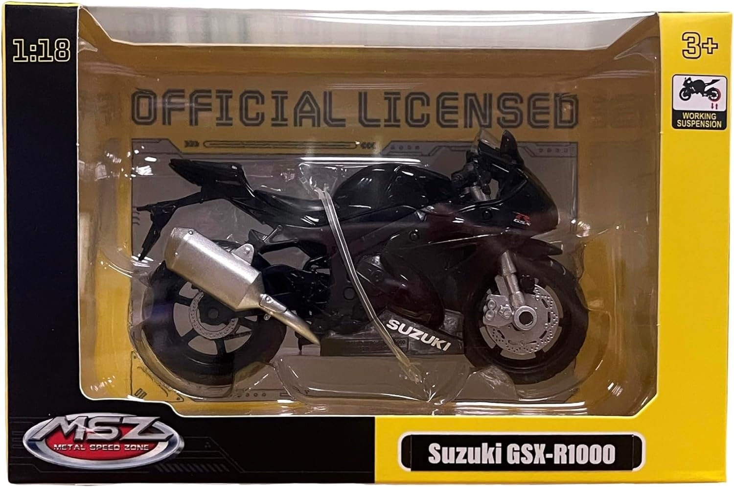 MSZ Suzuki GSX-R1000 Bike 1:18 Die-Cast Replica - Black - Laadlee