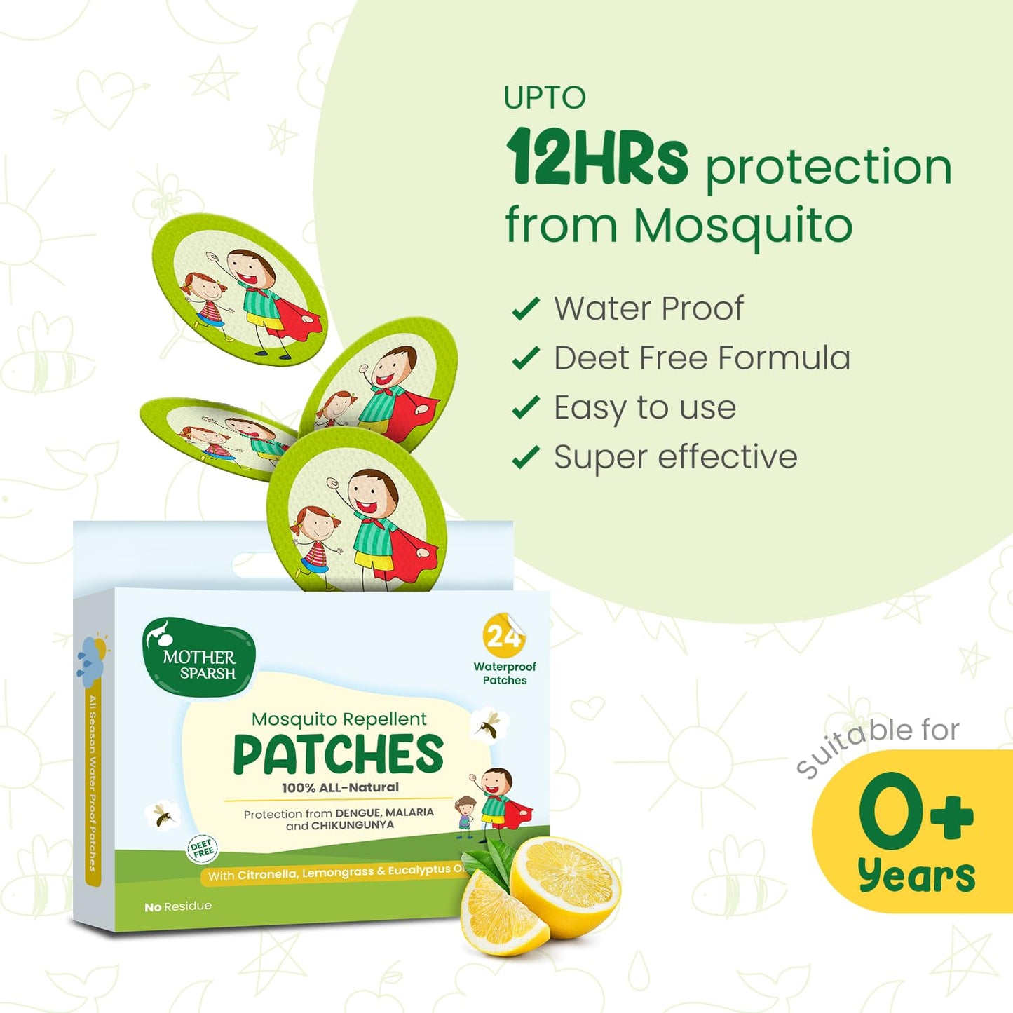 Mother Sparsh Natural Insect Repellent Patches for Babies - Pack of 24