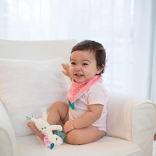 Dr. Brown's Bandana Bib With Teether - Feathers / Dots - Pack of 2 - Laadlee