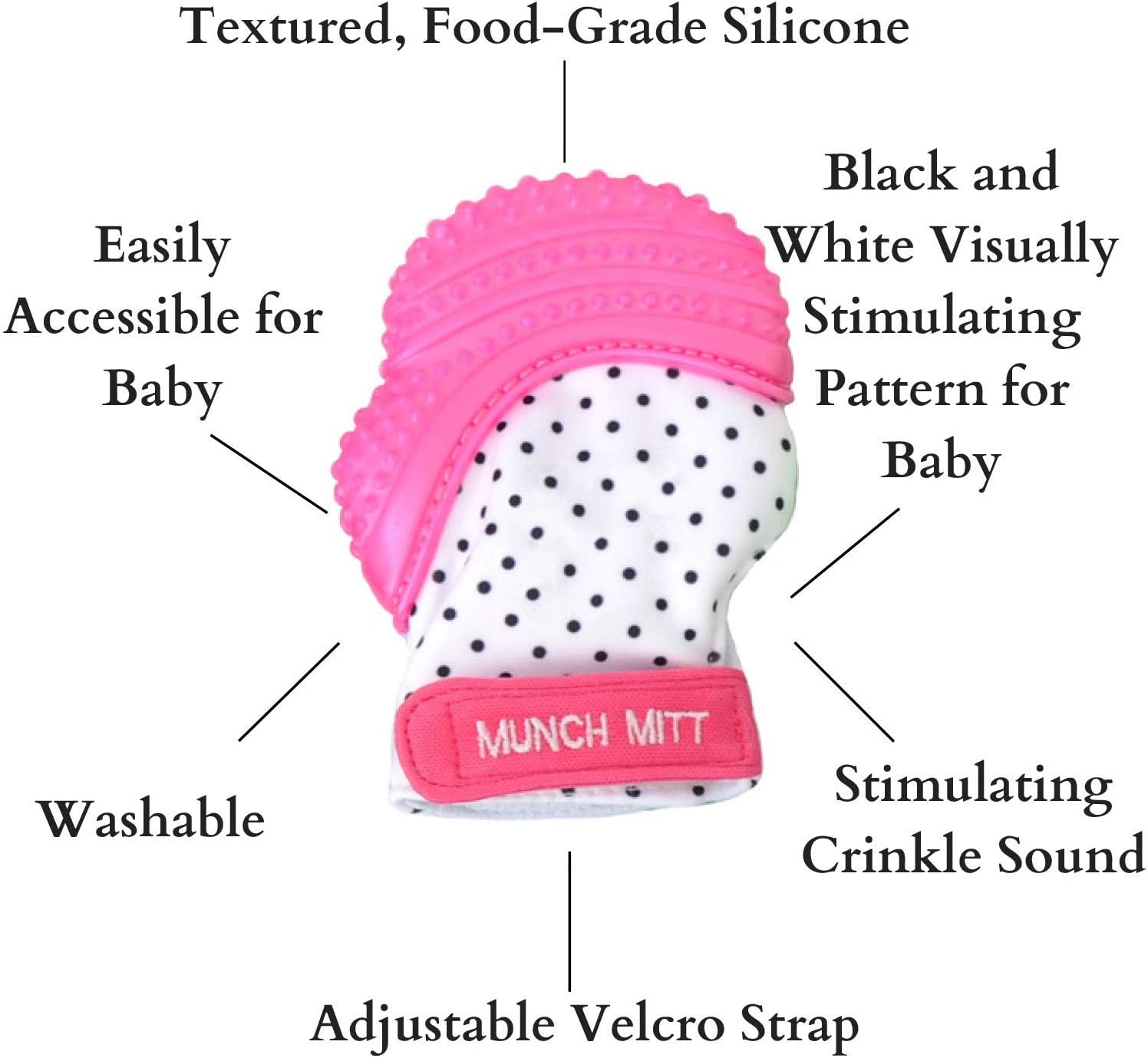 Malarkey Kids Munch Mitt Teething Mitten Polka Dots - Pink - Laadlee