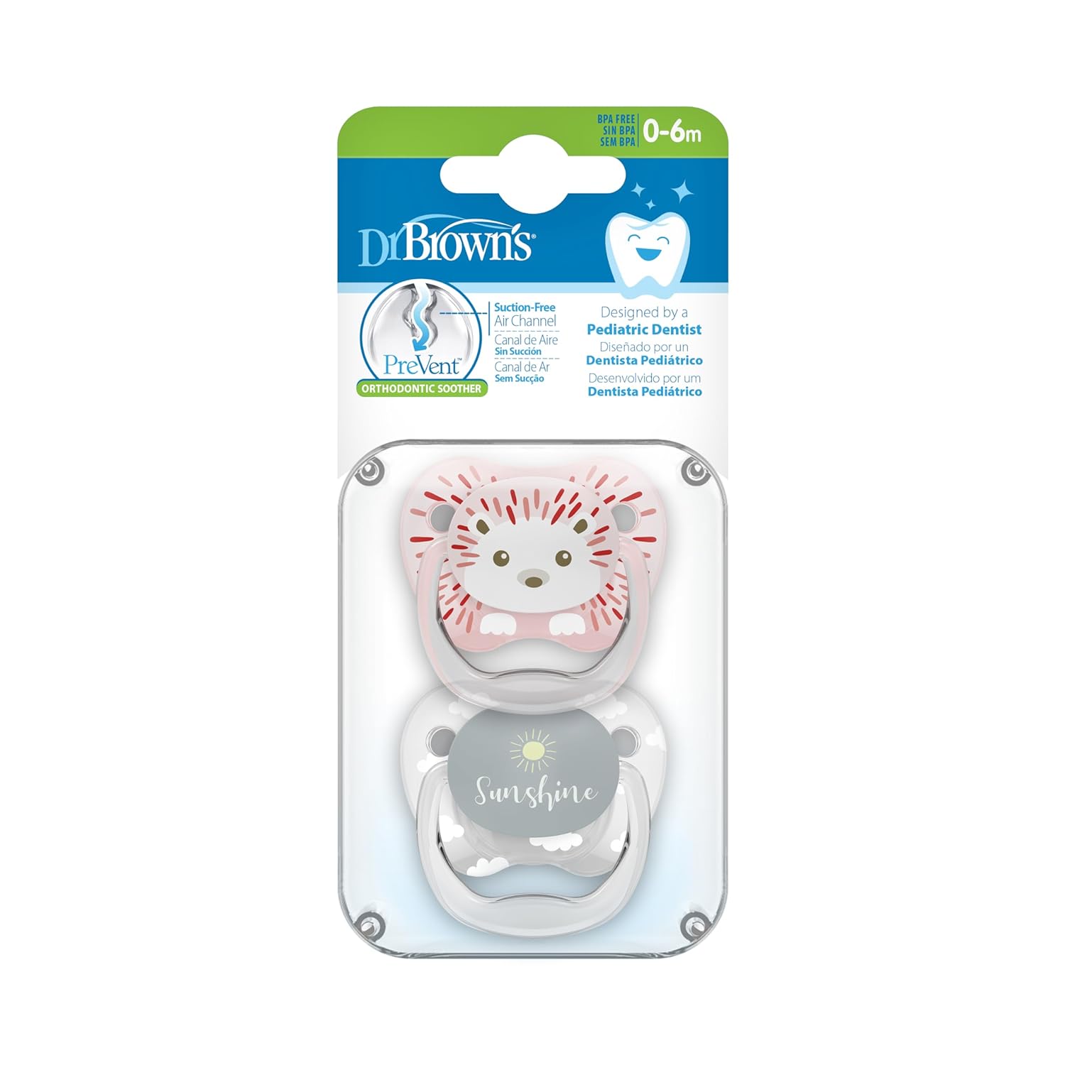 Dr. Brown's Prevent Stage 1 Printed Shield Soother - Pack of 2 - Pink & Gray - Laadlee