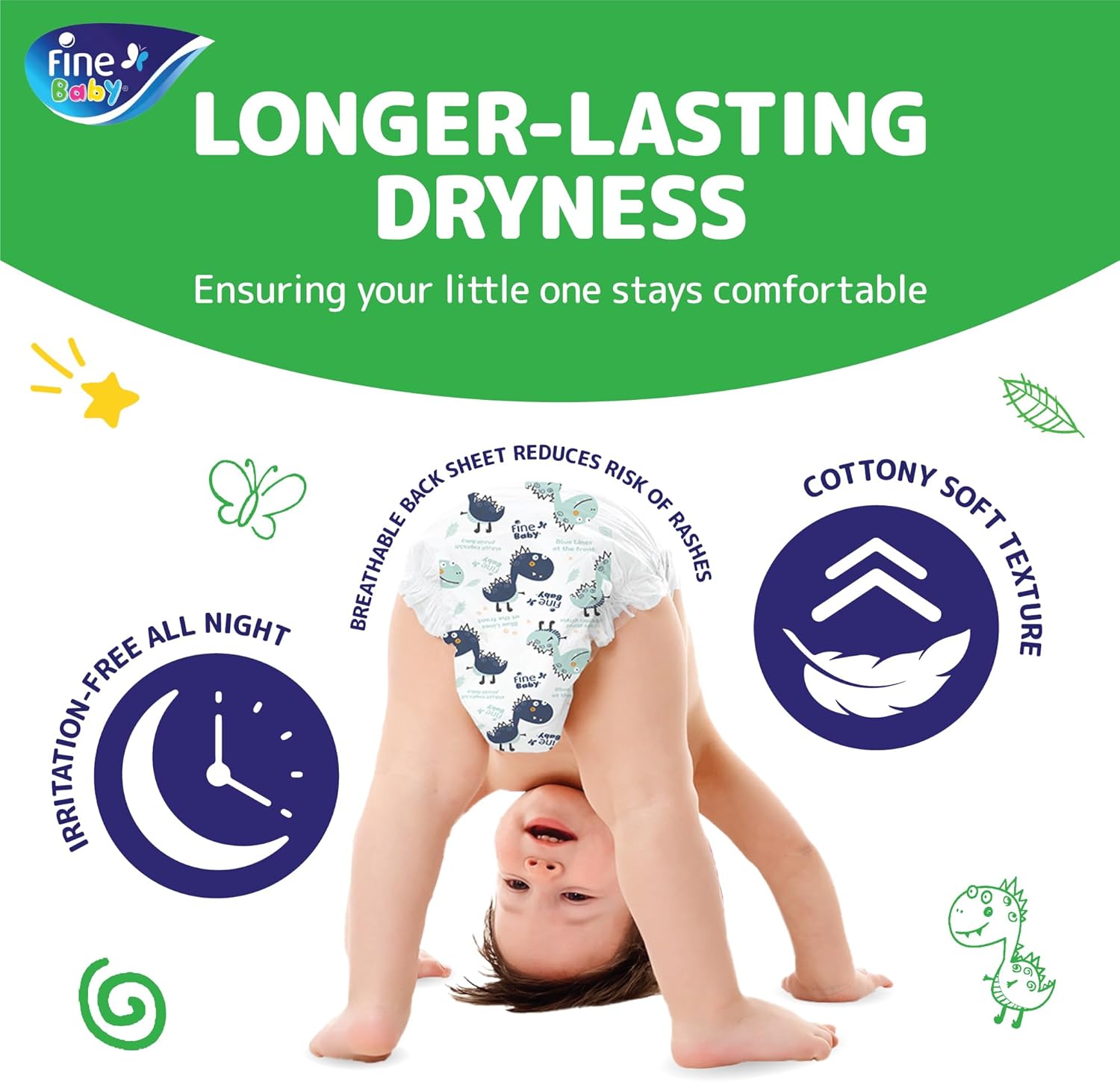 Fine Baby Diapers - Size 4 | Large | 7-14kg | 74pcs - Laadlee