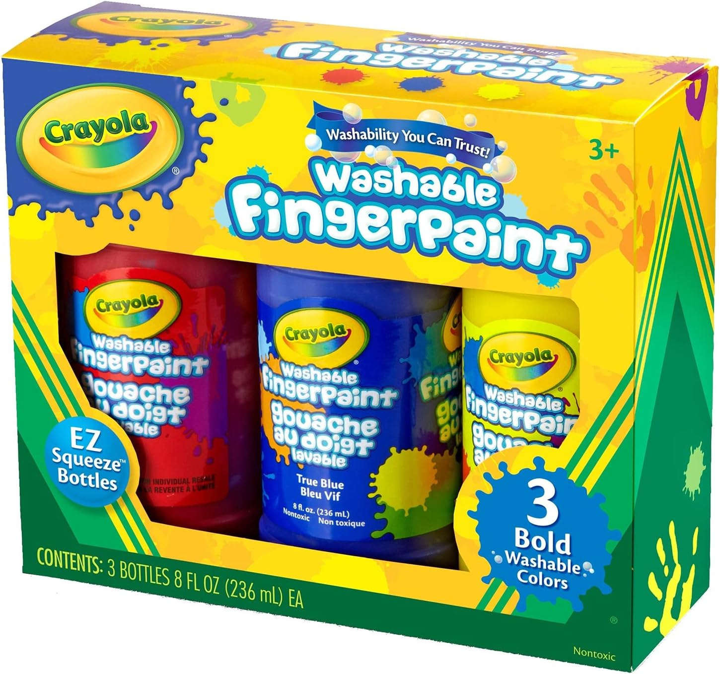 Crayola Washable Fingerpaint - Pack of 3 (Red Blue Yellow) - Laadlee
