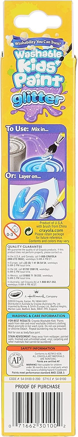 Crayola Washable Glitter Effects Paint Pots - Pack of 6 - Laadlee