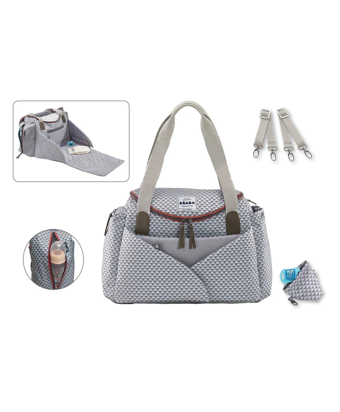 Beaba Sydney II Changing Bag - Play Print Grey & Coral