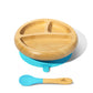 Avanchy Bamboo Suction Classic Plate With Spoon - Blue - Laadlee