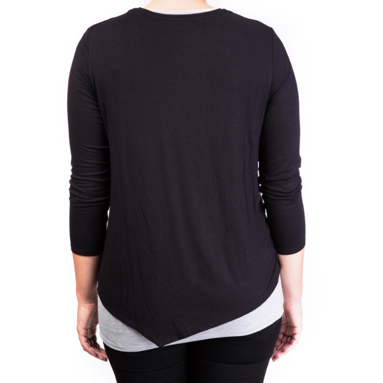 Mama Basic Double Layer Maternity & Nursing Top -  Black and Grey - Laadlee