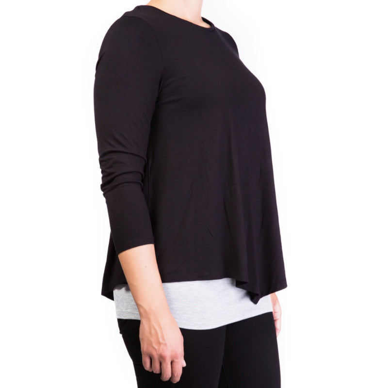 Mama Basic Double Layer Maternity & Nursing Top -  Black and Grey - Laadlee