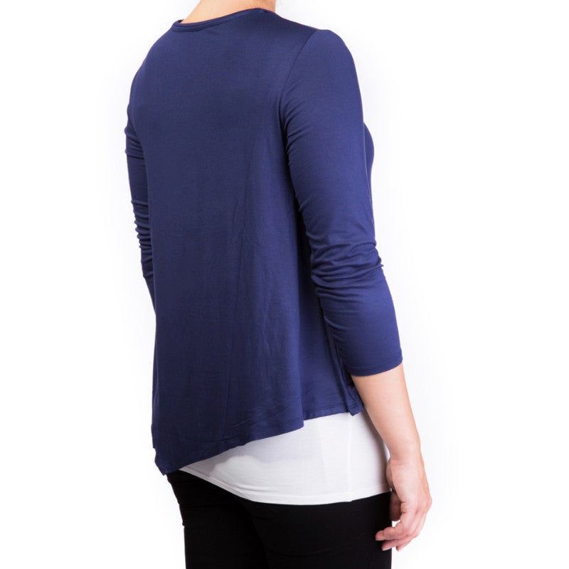 Mama Basic Double Layer Maternity & Nursing Top -  Navy and Cream