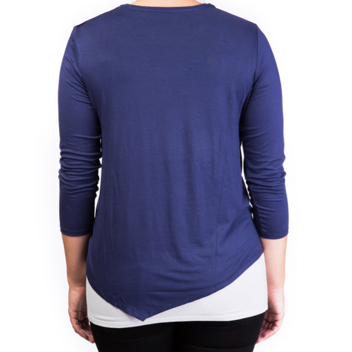 Mama Basic Double Layer Maternity & Nursing Top -  Navy and Cream - Laadlee