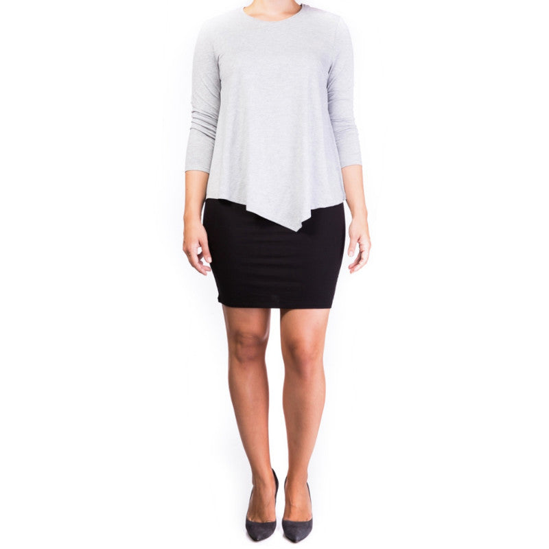 Mama Basic Double Layer Maternity & Nursing Dress - Grey and Black - Laadlee