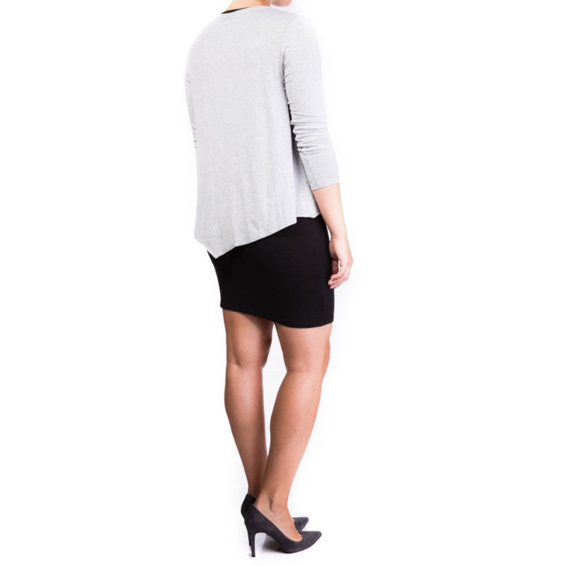 Mama Basic Double Layer Maternity & Nursing Dress - Grey and Black - Laadlee