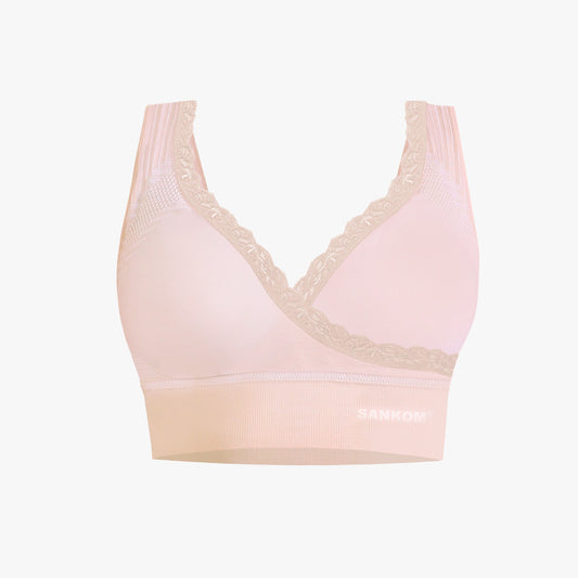 Sankom - Patent Premium Bra With Lace - Beige - Laadlee