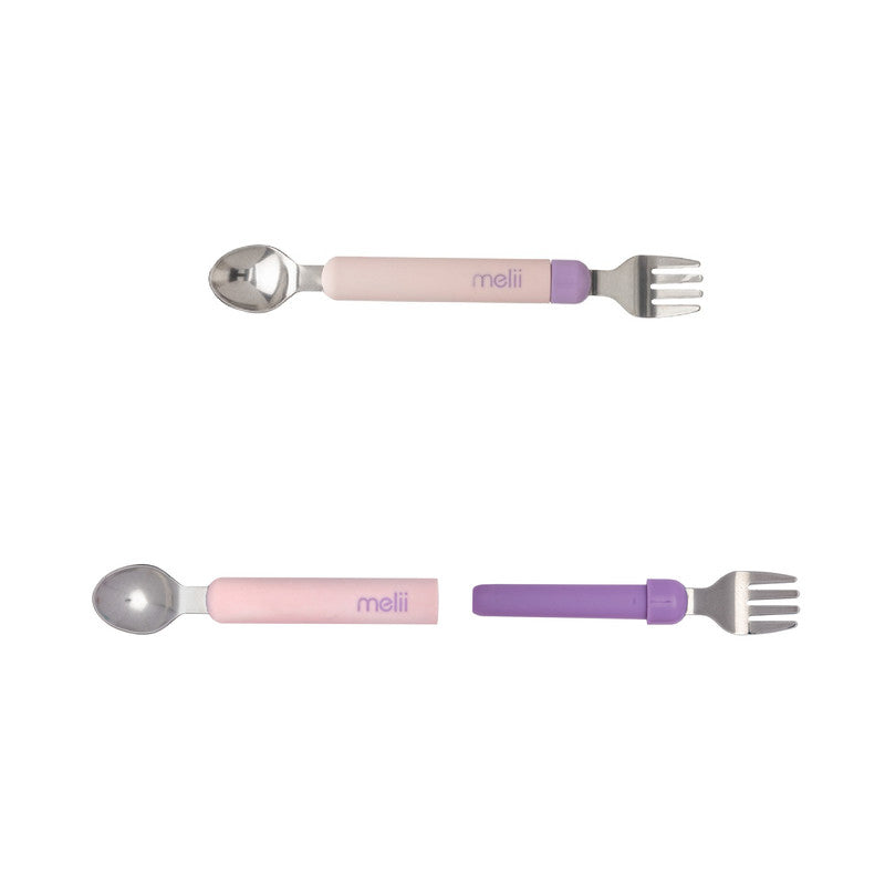 Melii Detachable Spoon & Fork With Carrying Case - Pink - Laadlee