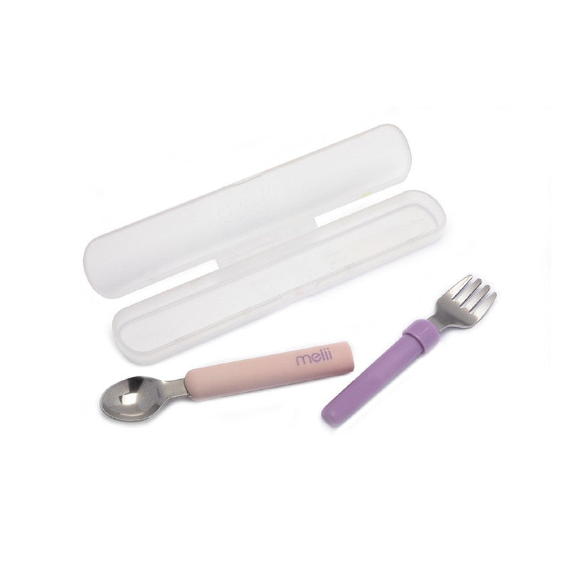 Melii Detachable Spoon & Fork With Carrying Case - Pink - Laadlee