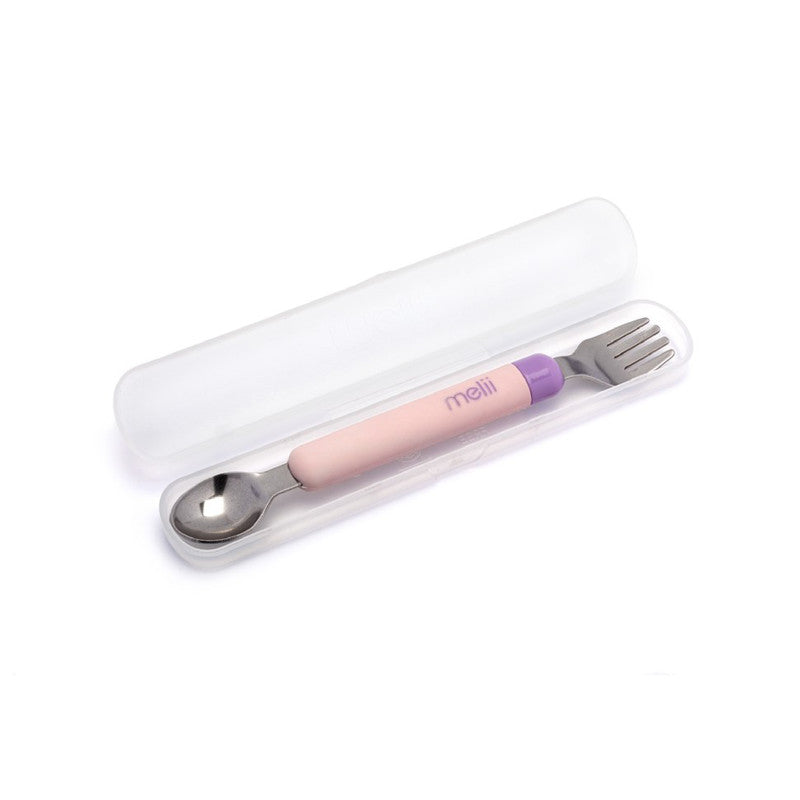 Melii Detachable Spoon & Fork With Carrying Case - Pink - Laadlee