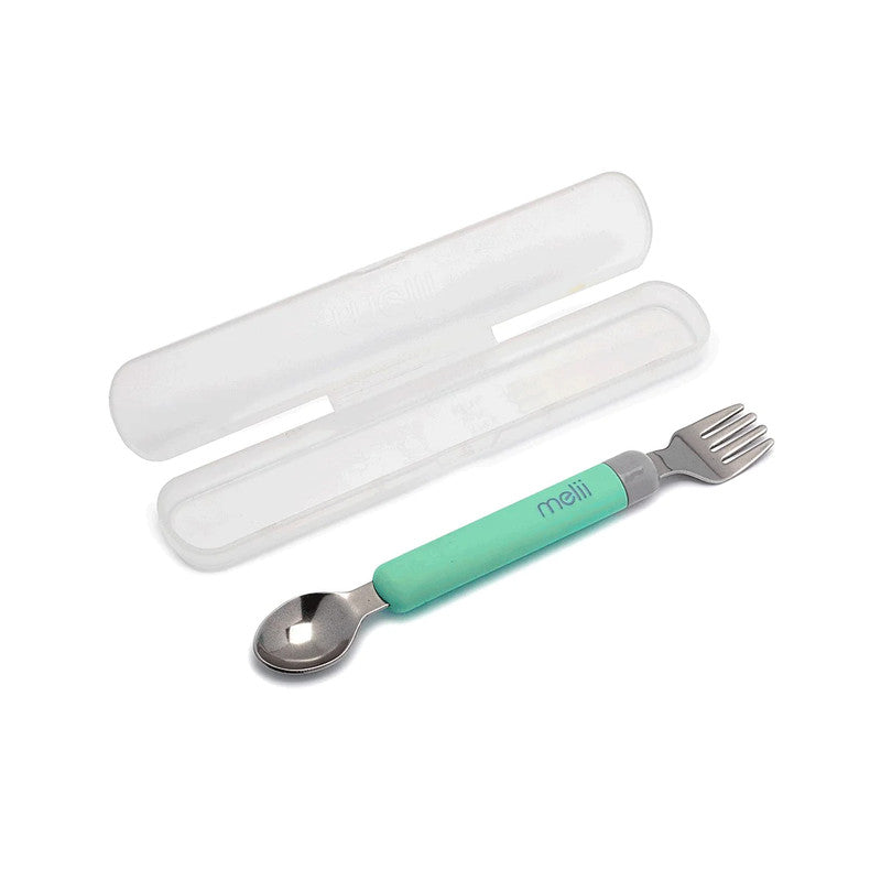 Melii Detachable Spoon & Fork With Carrying Case - Green - Laadlee