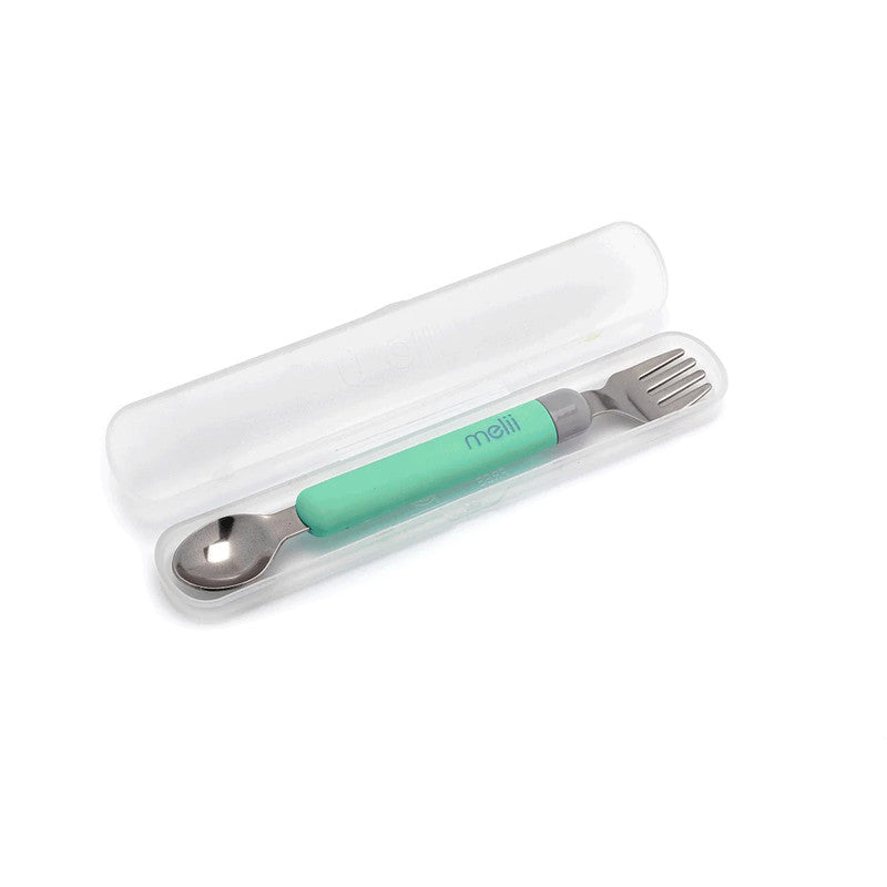 Melii Detachable Spoon & Fork With Carrying Case - Green - Laadlee