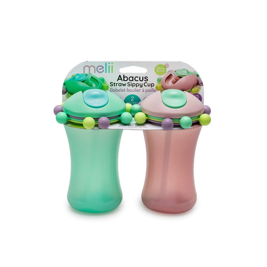 Melii Abacus Straw Sippy Cup 2pcs - Green & Pink - Laadlee