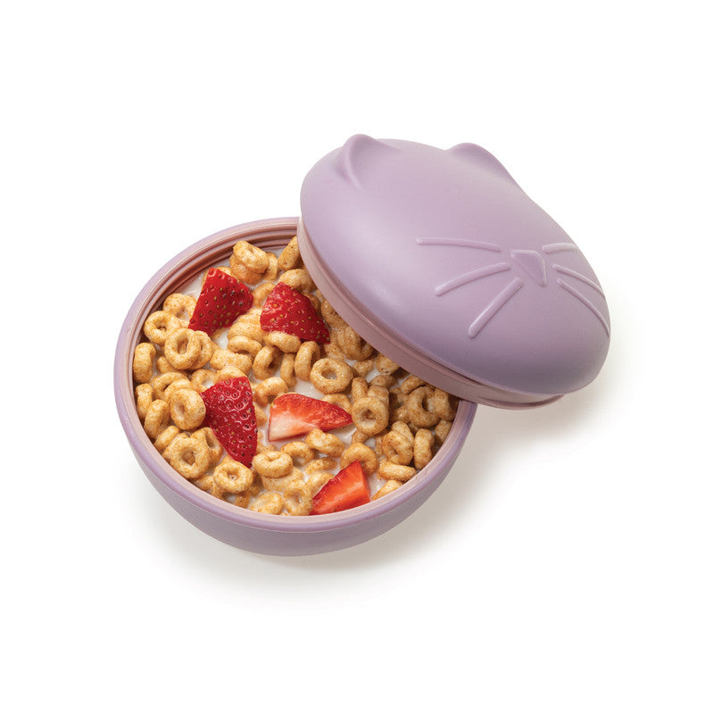 Melii Silicone Bowl With Lid 350ml - Purple Cat - Laadlee