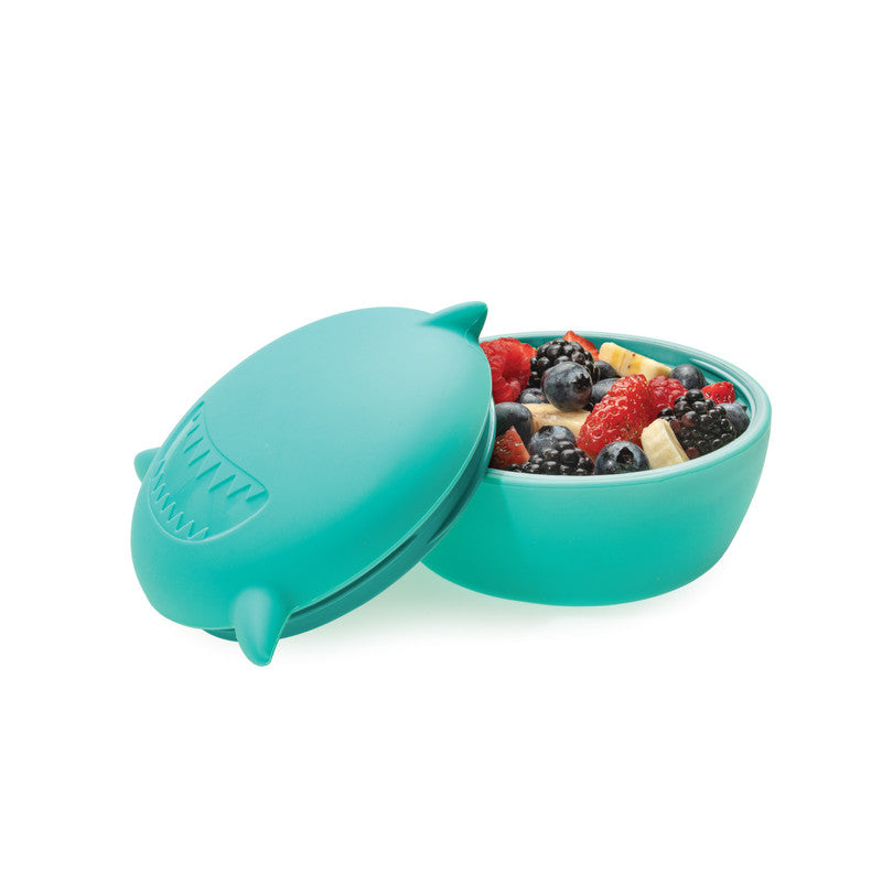 Melii Silicone Bowl With Lid 350ml - Turquoise Shark - Laadlee