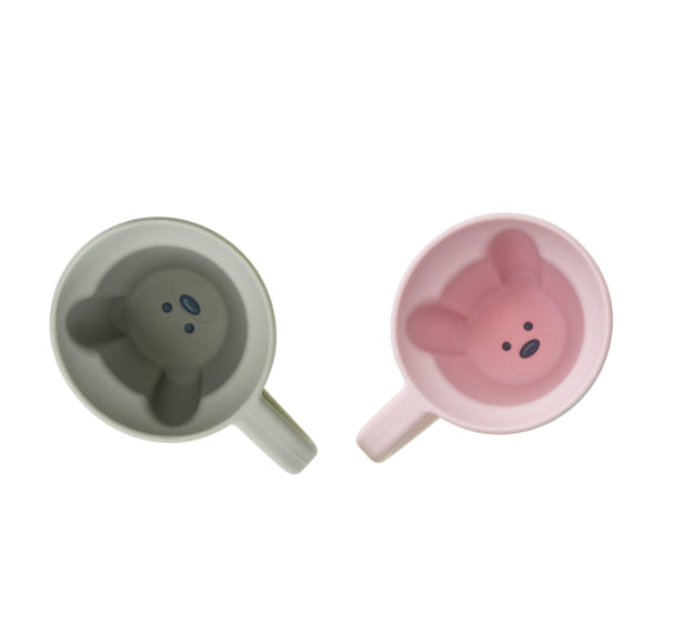 Melii Silicone Bear Mug 2 Pack  - Pink & Grey - Laadlee