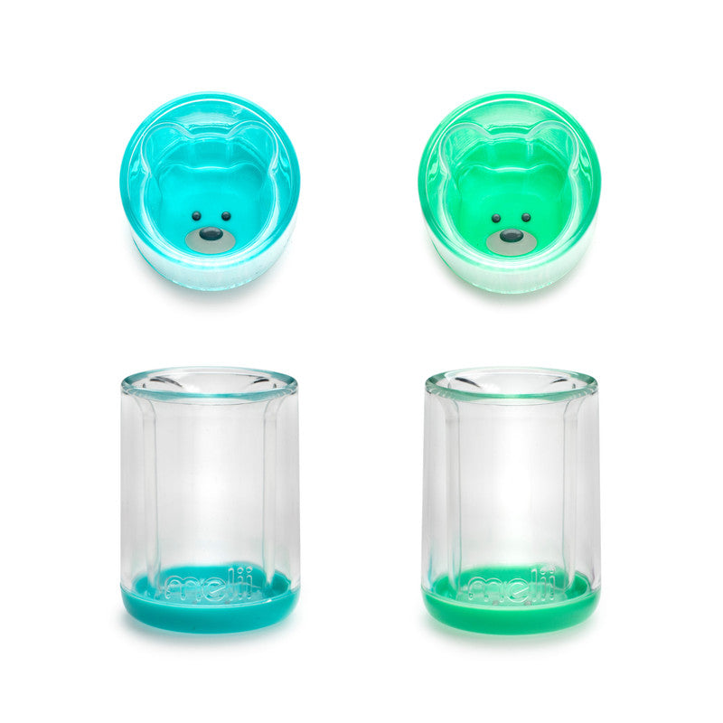 Melii Double Walled Bear Plastic Cup 2pcs - Turquoise & Green - Laadlee