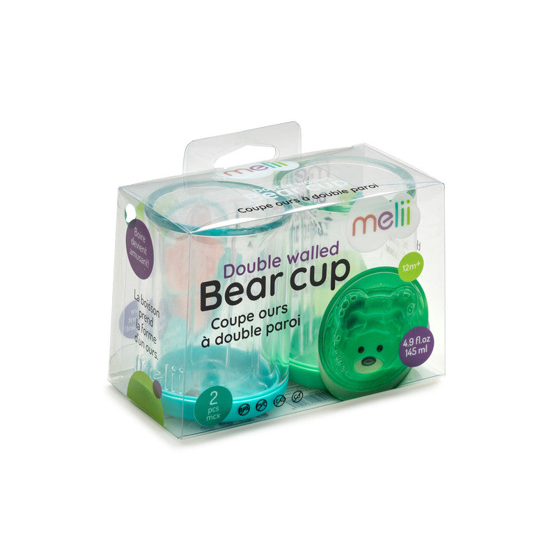 Melii Double Walled Bear Plastic Cup 2pcs - Turquoise & Green - Laadlee