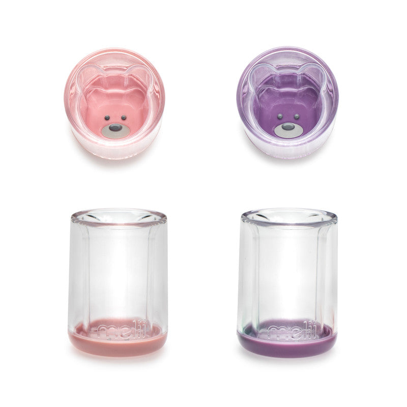 Melii Double Walled Bear Plastic Cup 2pcs - Purple & Pink - Laadlee