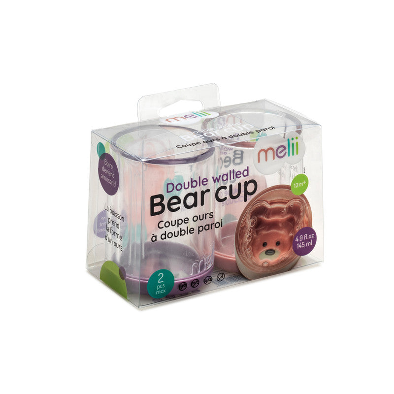 Melii Double Walled Bear Plastic Cup 2pcs - Purple & Pink - Laadlee